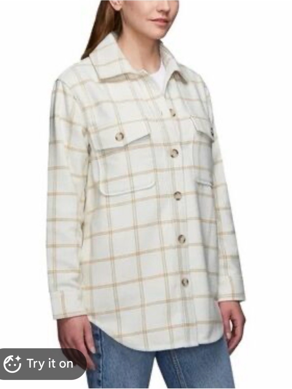 Women's Cream Plaid Utility Shacket with Button Front